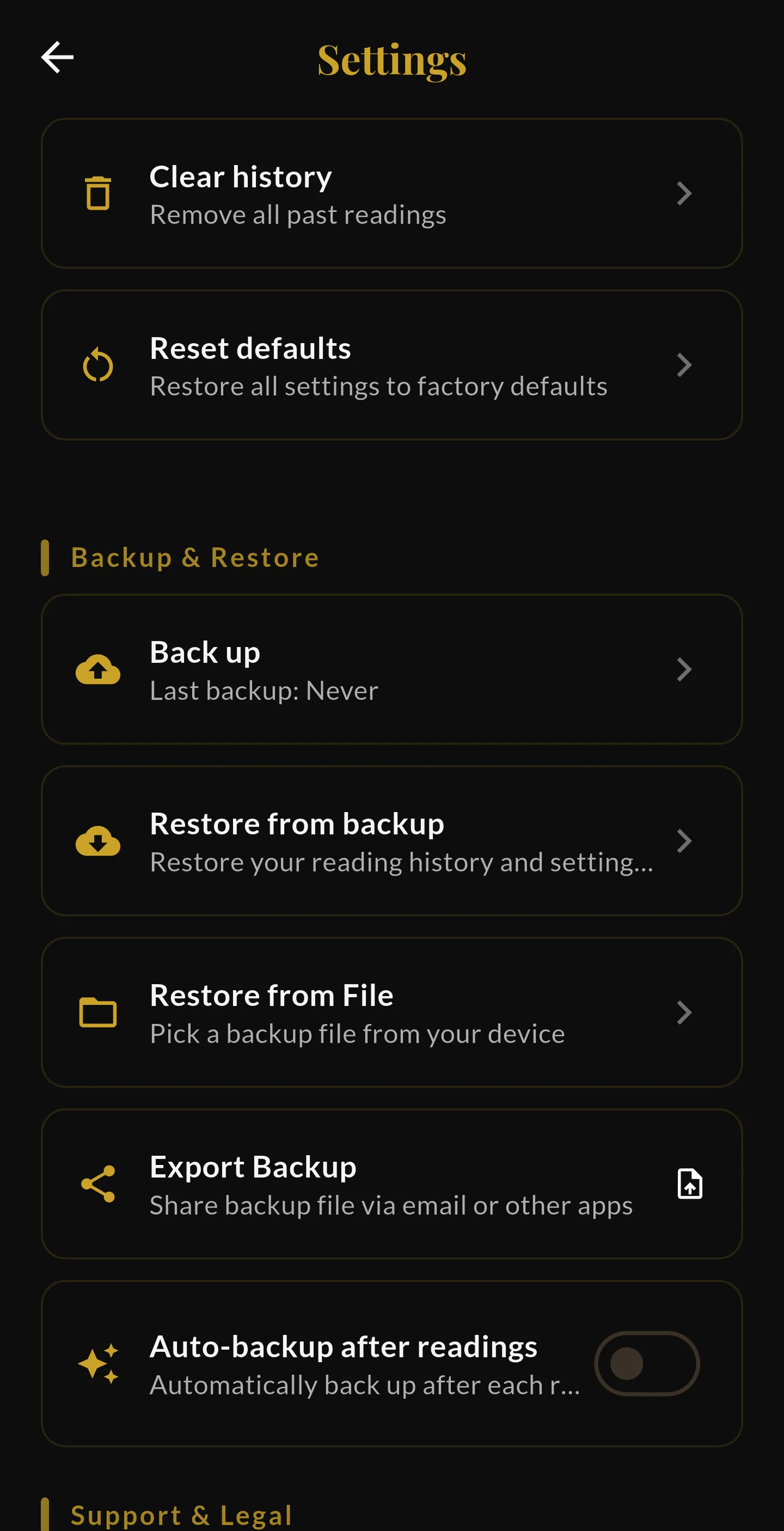 Local backup and restore controls in Tattva Tarot